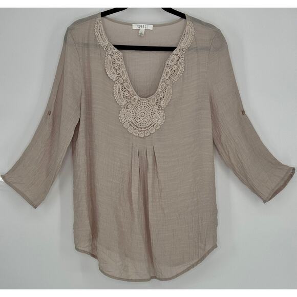 Spense Tops - Spense Tan Boho Cottagecore Bohochic Neutral Earthy Feminine Hippie Top size L